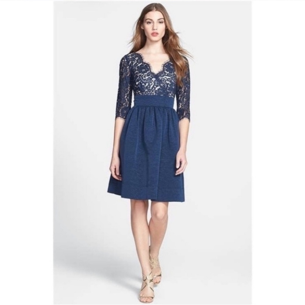 Womens Eliza J Blue Lace & Failure Empire Waist Midi Dress
